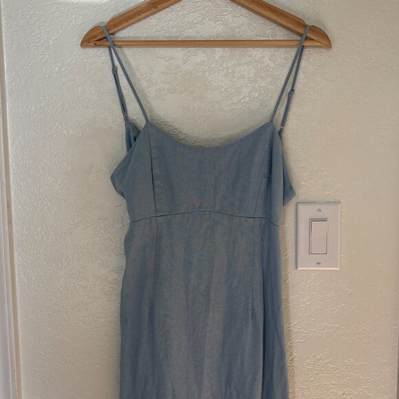Love Tree Light Blue Linen Blend Mini Dress Size L - Picture 3 of 6